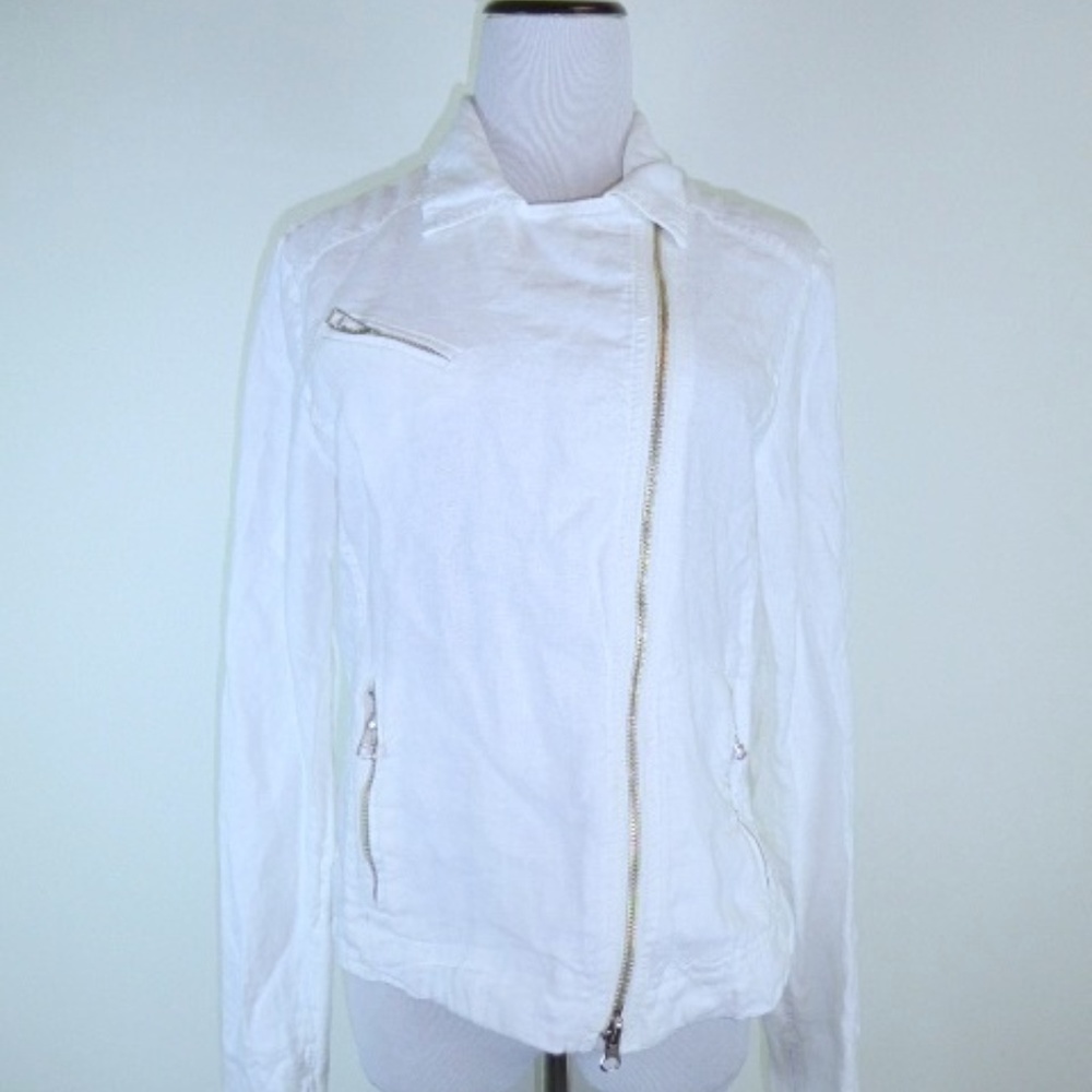 THEODORE beverly hills LINEN ZIP MOTO JACKET L